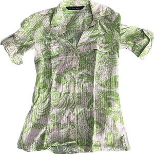 Women Zara Basic Green Paisley Button Up Top Size XS
